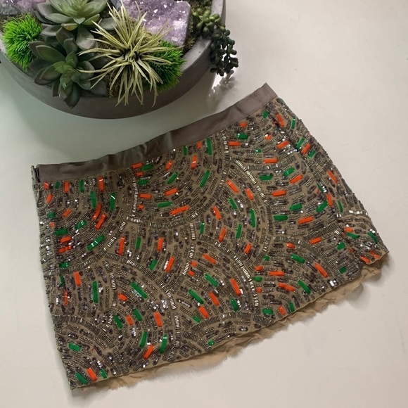 Elizabeth and James Silk beaded sequin micro mini skirt multi color large - Picture 1 of 11